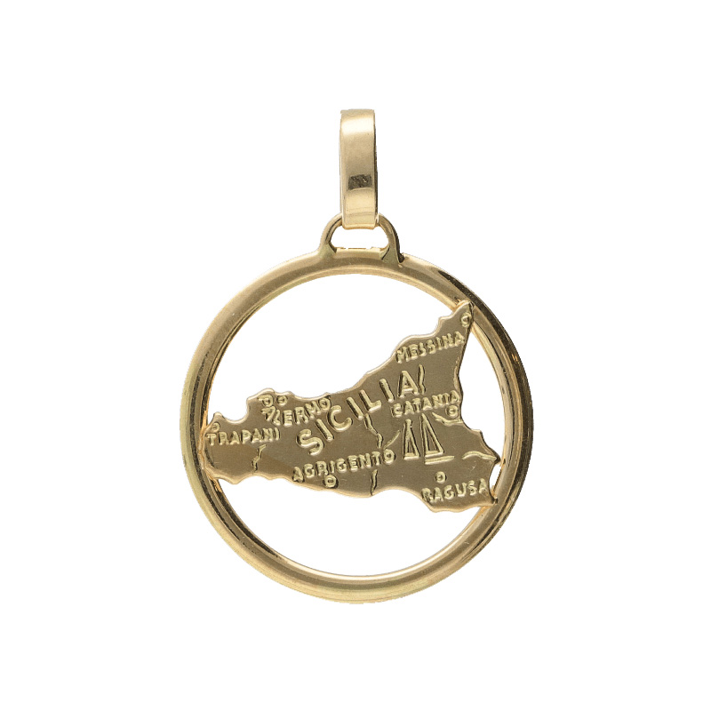 Ciondolo Oro Giallo Sicilia, un gioiello made in italy di alta oreficeria artigianale, perfetto come idea regalo preziosa.