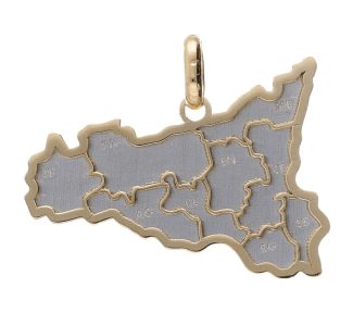 Ciondolo Sicilia in oro 18k bianco e giallo: un gioiello made in Italy di alta manifattura.
