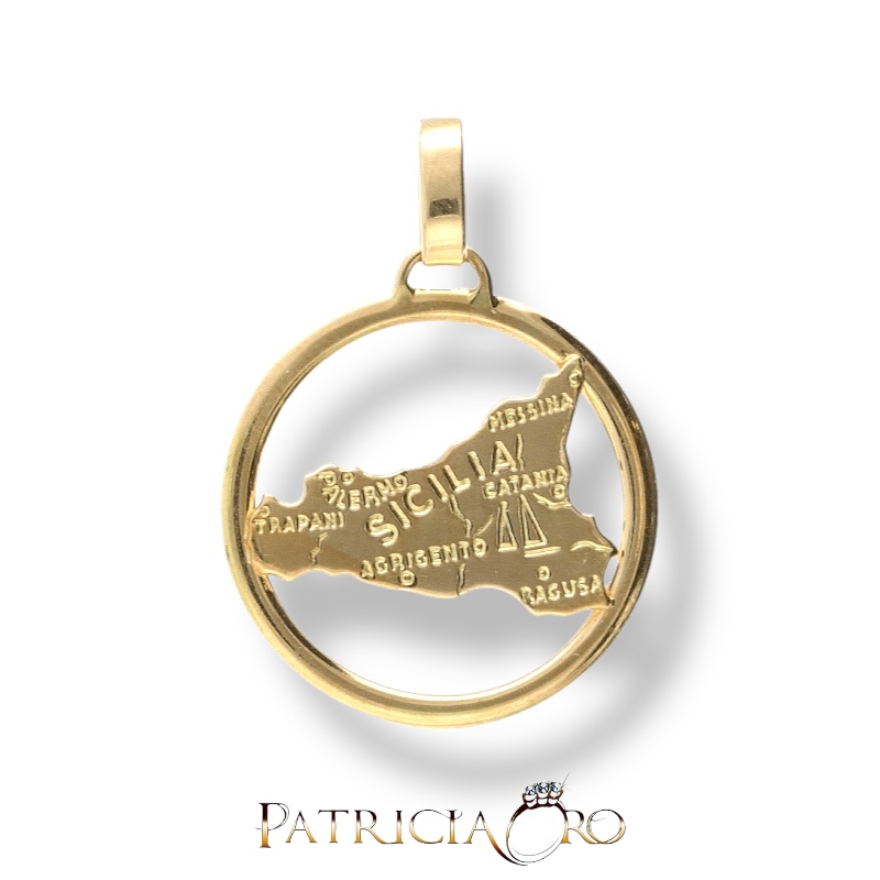 Il Ciondolo Sicilia in oro giallo, un gioiello made in italy di alta gioielleria, perfetto per un regalo prezioso.