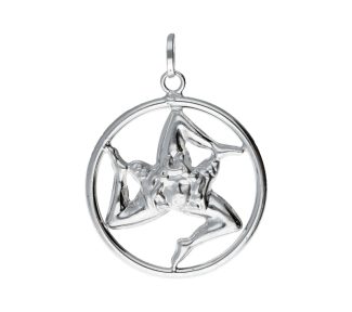 Splendido Ciondolo Trinacria in Oro Bianco 18k: un gioiello made in italy di alta gioielleria, perfetto per un regalo prezioso.