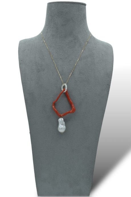 Collana Corallo Sciacca Creola con Perle e Oro 750