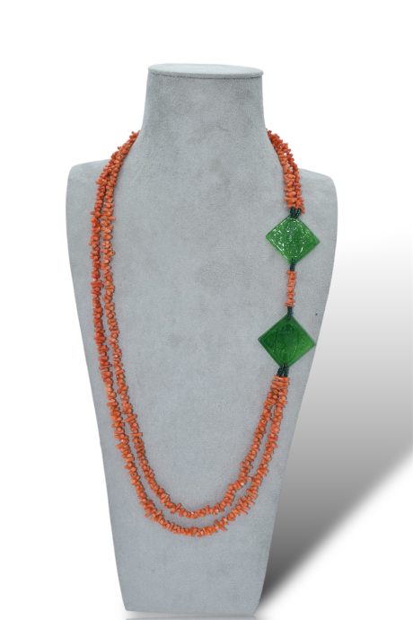 Collana Donna in Corallo Sciacca e Giada Verde