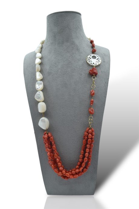Collana Corallo Sciacca Madreperla e Oro 18kt