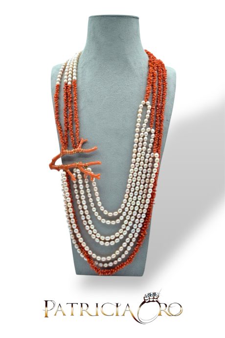 Collana Corallo Perle e Ramo in Oro 750