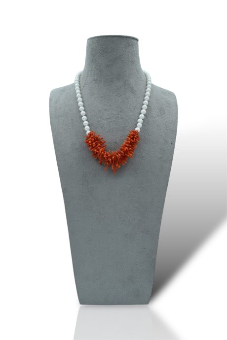 Collana in Corallo Sciacca con Perle Fresh Water e Chiusura Argento 925