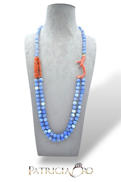 Collana donna Corallo Sciacca e Agata Azzurra Patricia Oro
