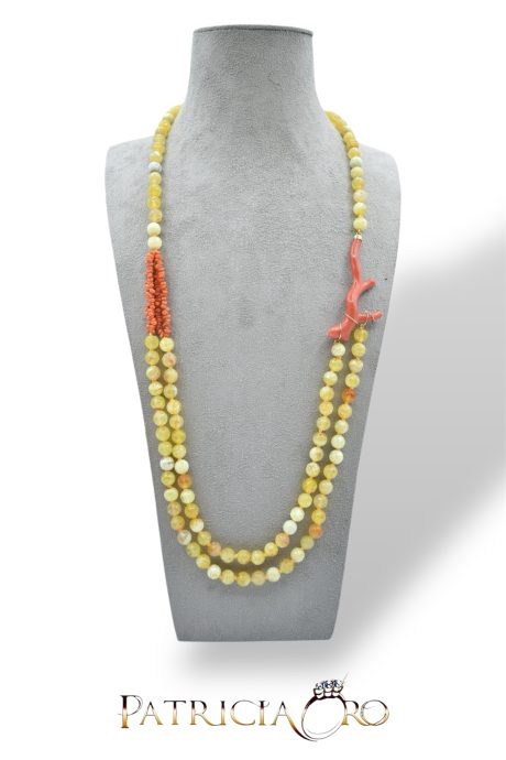 Collana Corallo Sciacca e Agata Gialla con Ramo in Argento 925