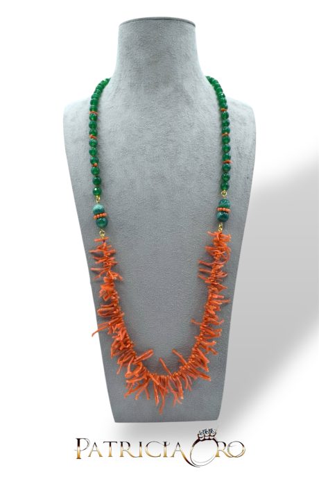 Collana Corallo Sciacca con Agata Verde e Argento 925