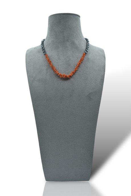 Collana Corallo Sciacca e Ematite Silver 45cm