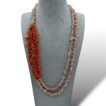 Splendida collana a due fili in Corallo Sciacca con frange e Pietra Luna, un capolavoro di alta gioielleria made in italy