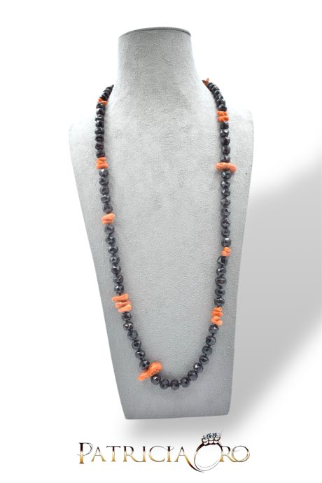 Collana Corallo Sciacca con Granato e Nodini in Argento 925