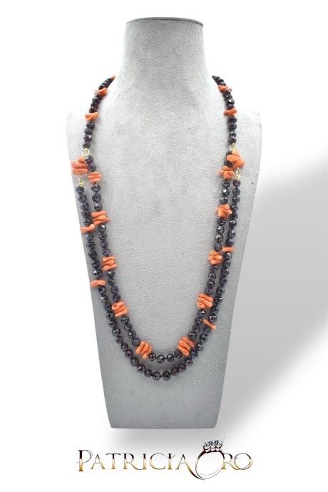 Collana Corallo Sciacca con Granato 80 cm