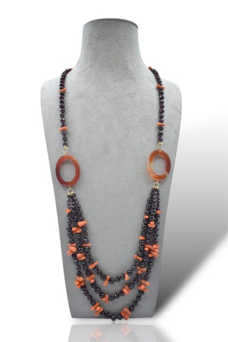 Collana Corallo Sciacca con Granato e Corniola