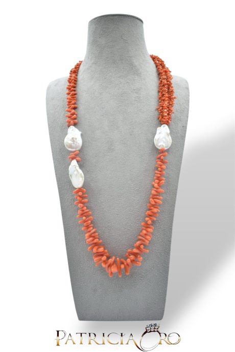 Collana Corallo Sciacca e Perle Barocche 70 cm