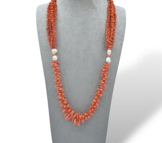Splendida collana Corallo Sciacca con Perle Barocche, un gioiello made in italy di Patricia Oro Creations, perfetto per un'occasione speciale.