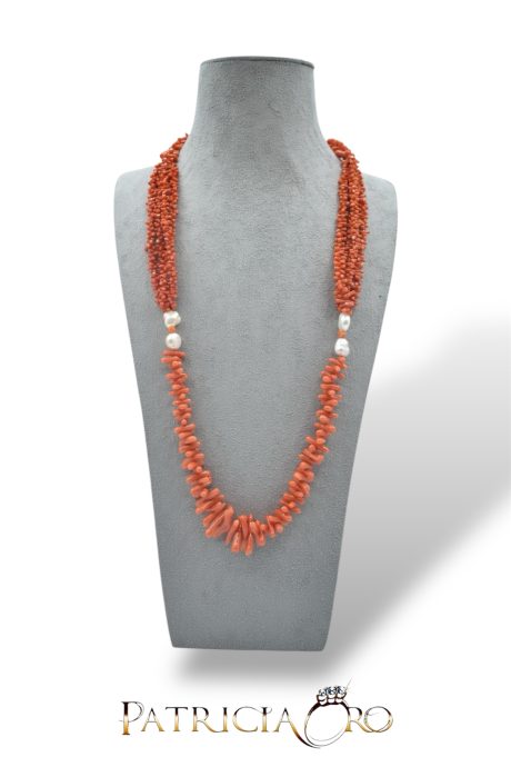 Collana Corallo Sciacca con Perle Barocche in Argento 925