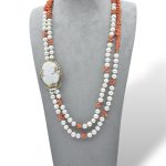 Splendida Collana Corallo Sciacca con Perle e Cammeo, un capolavoro di gioielleria made in italy