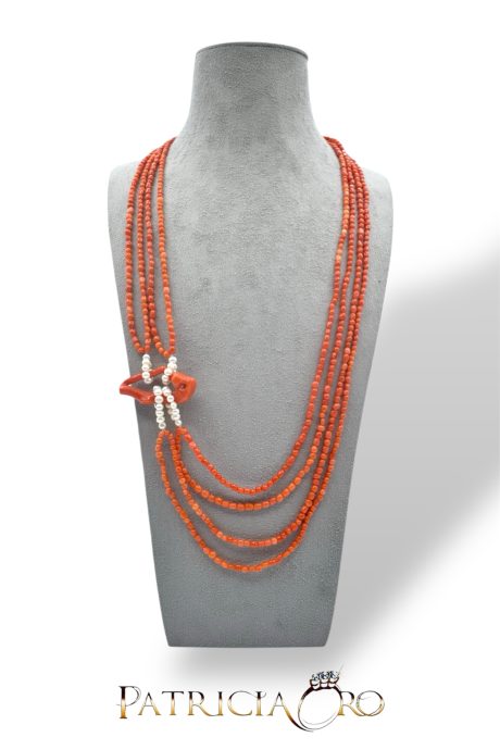 Collana 4 Fili in Corallo Sciacca e Perle