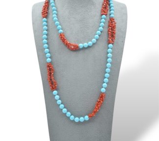 Splendida collana con corallo Sciacca e turchese, un gioiello made in italy di Patricia Oro Creations, perfetto per un'idea regalo preziosa.