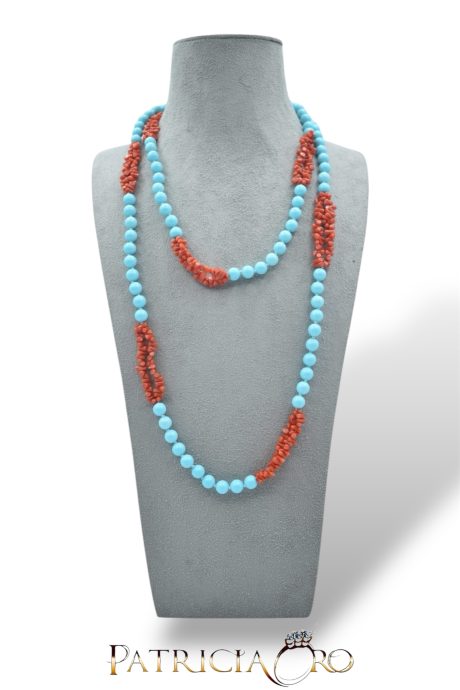 Collana Corallo Sciacca e Turchese con Cupolini