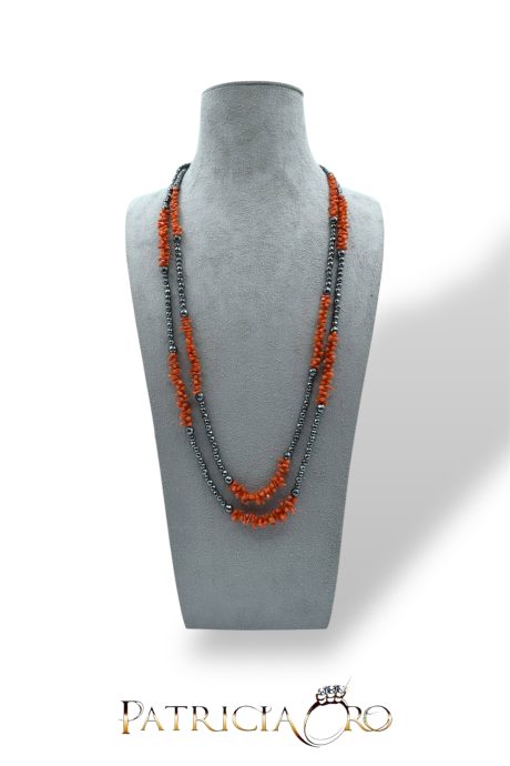 Collana Donna Corallo Sciacca e Ematite Naturale 2 Fili