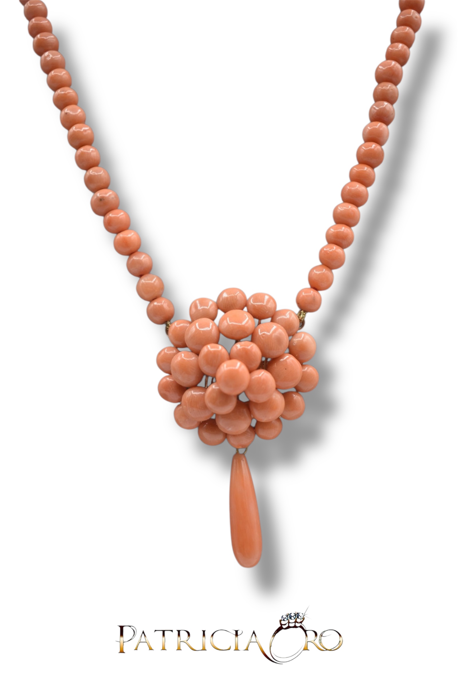 Splendida collana da donna in corallo Sciacca con bottoni, un gioiello made in Italy di Patricia Oro Creations, perfetto per un'idea regalo preziosa. (Vista 2)