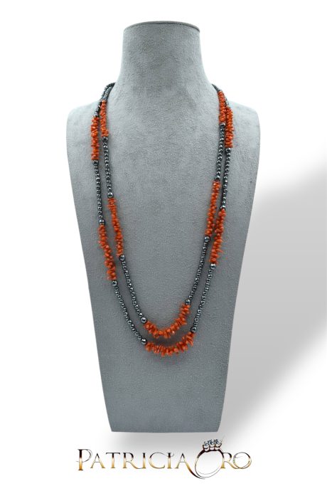 Collana Donna Corallo Sciacca e Ematite 70 cm