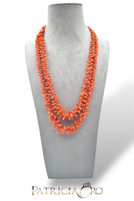 Collana Donna 2 Fili Corallo Sciacca con Chiusura Argento 925