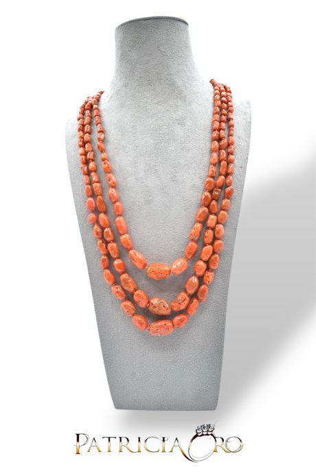 Collana Corallo Sciacca 3 Fili Oro Donna