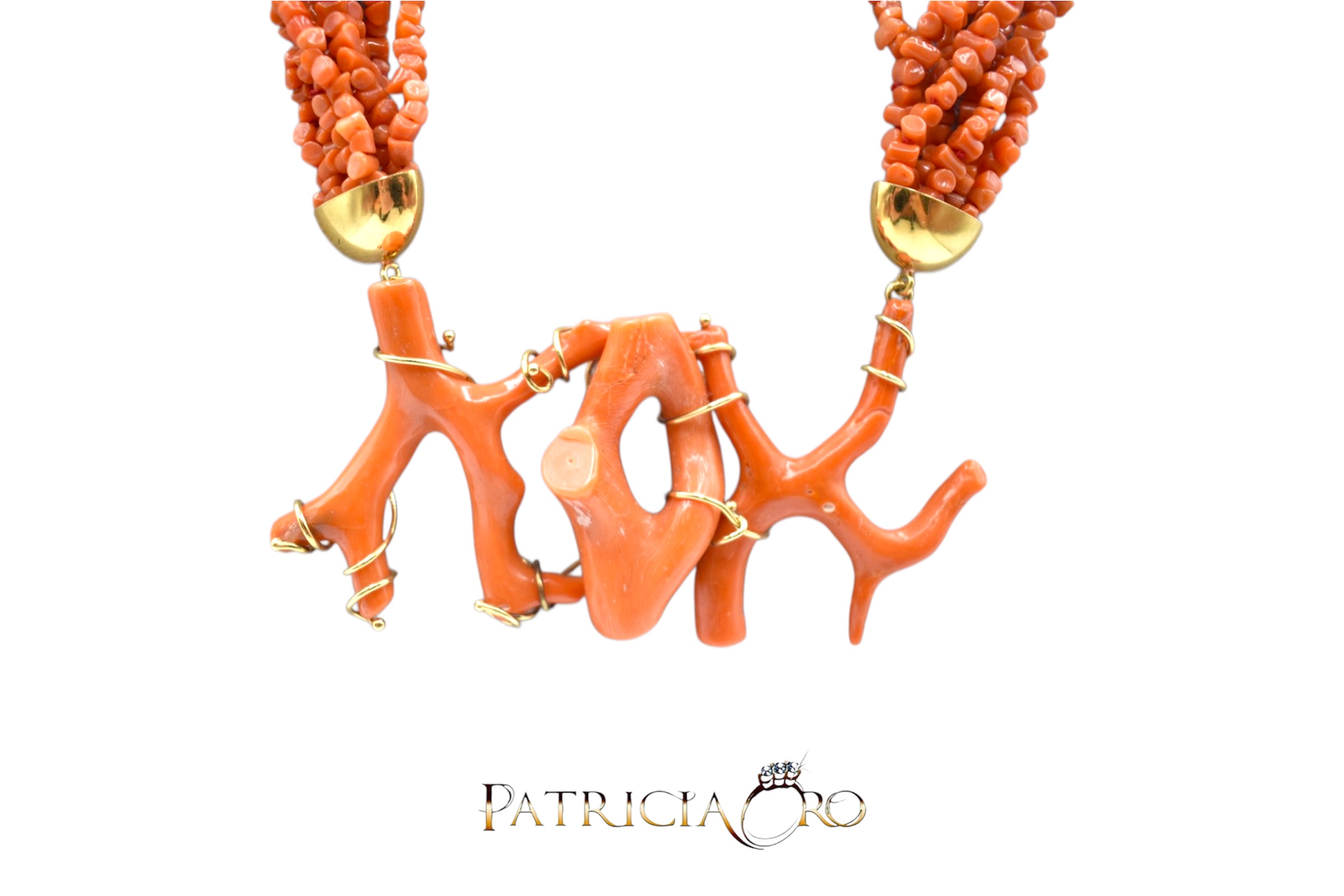 Splendida collana da donna in Corallo Sciacca, un gioiello made in Italy di Patricia Oro Creations, perfetto per un'idea regalo preziosa. (Vista 2)