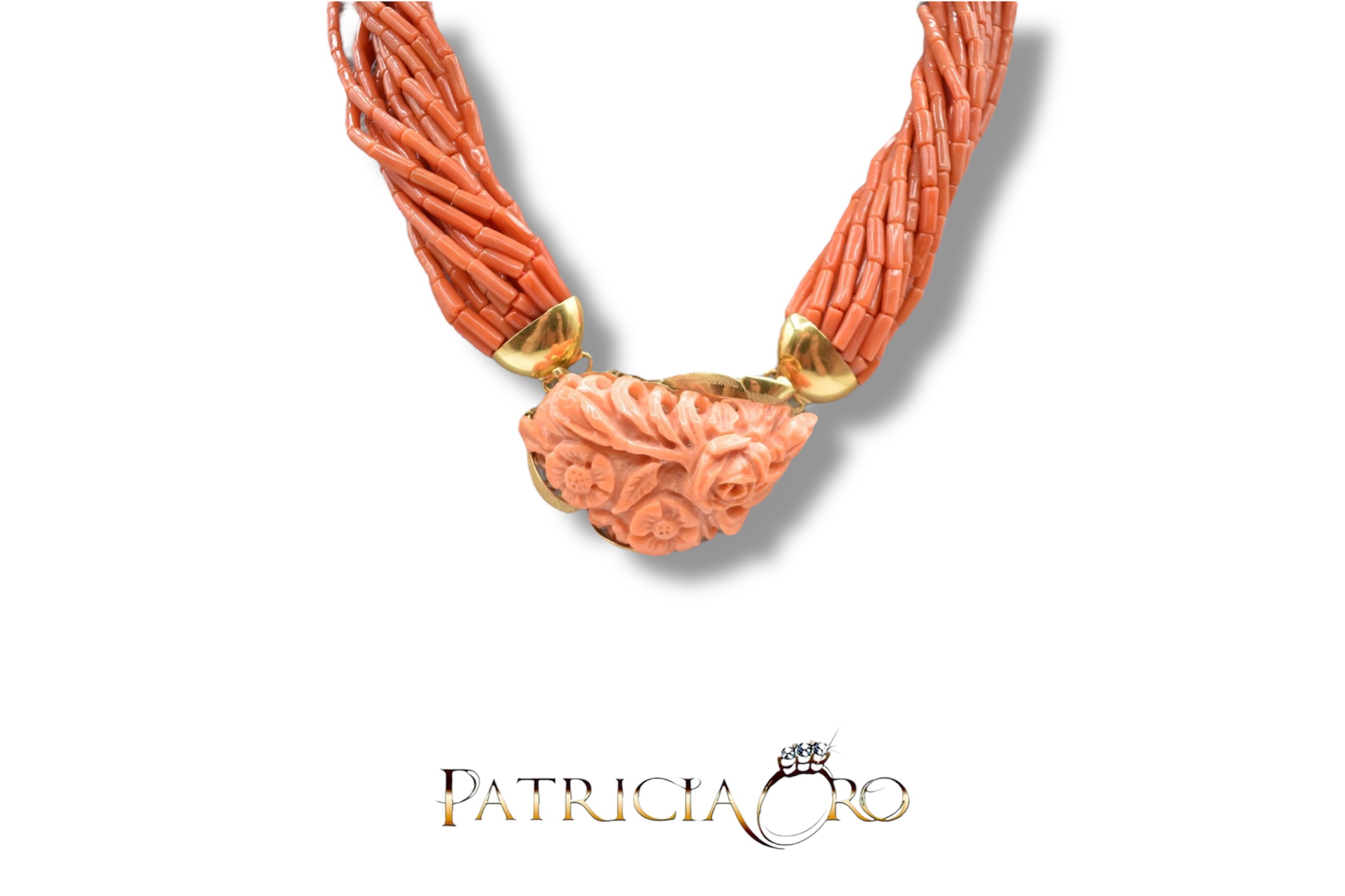 Splendida collana da donna con Corallo Sciacca e Susta Incisa, un capolavoro di gioielli made in italy, perfetto per un'occasione speciale. (Vista 2)