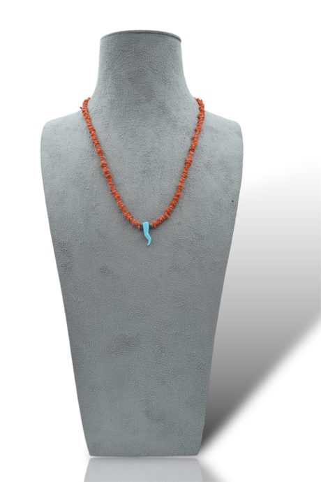 Collana Girocollo Uomo in Corallo Sciacca con Cornetto Pasta Turchese