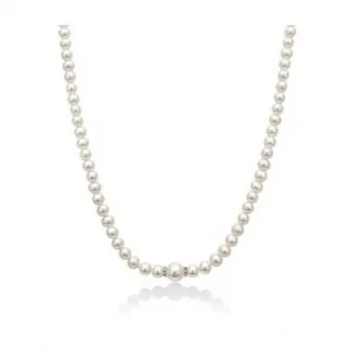 Miluna Pearl and Diamond Necklace 18kt White Gold