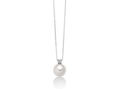 Collana Miluna Perla Akoya e Diamante in Oro Bianco 18kt
