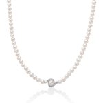 Collana Miluna di perle con diamanti e centrale in oro 18kt bianco - girocollo