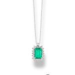 Collana Miluna Gioielli con Smeraldo 6x4mm e Diamanti 0.12ct in Oro 18kt: un gioiello smeraldo di alta gioielleria.