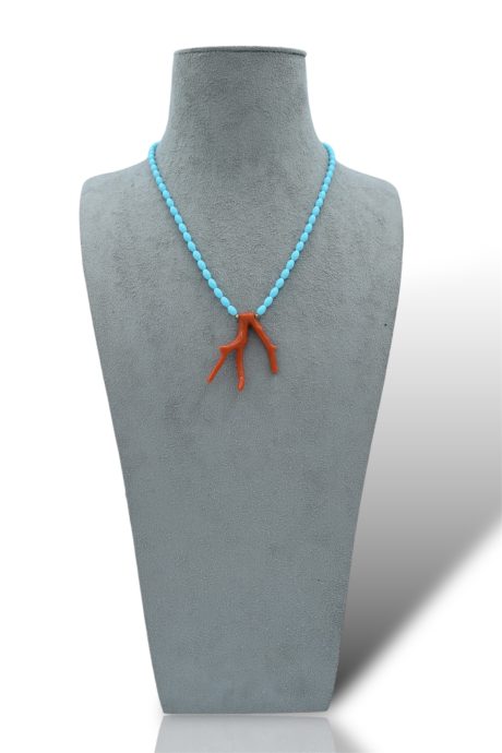 Collana con Ramo Corallo Sciacca e Pasta Turchese