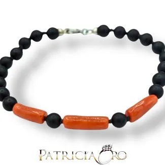 Men's Sciacca Coral & Onyx Bracelet with 925 Silver Clasp