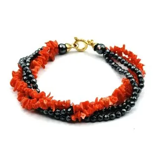 4-Strand Sciacca Coral Bracelet with Black Hematite 925 Silver