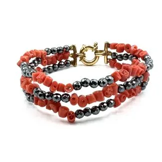 3-Strand Sciacca Coral Bracelet with Hematite