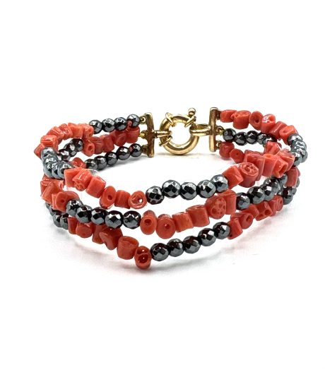Bracciale 3 fili Corallo Sciacca con Ematite