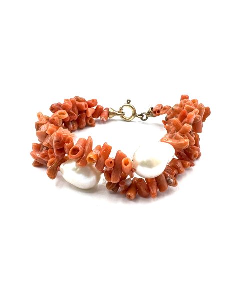 Bracciale 2 fili Corallo Sciacca con Perle Barocche