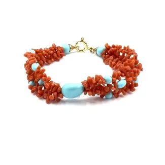 3-Strand Sciacca Coral and Turquoise Bracelet