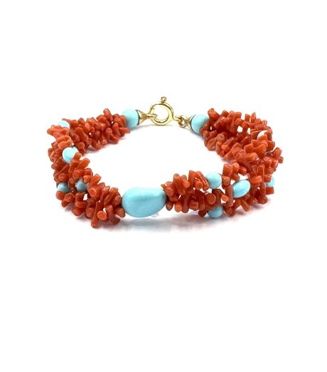 Bracciale 3 Fili Corallo Sciacca e Turchese
