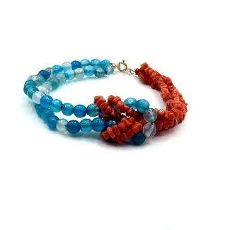 Modular Sciacca Coral and Blue Agate Bracelet