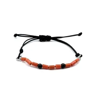 Men's Bracelet in Sciacca Coral with Onyx and 925 Silver