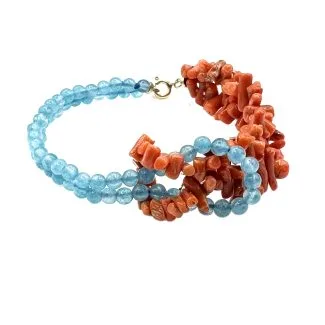 Bracelet Corallo Sciacca 2 Strands and Celeste Agate 4mm