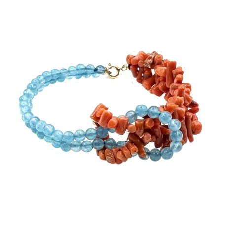 Bracciale Corallo Sciacca 2 Fili e Agata Celeste 4mm
