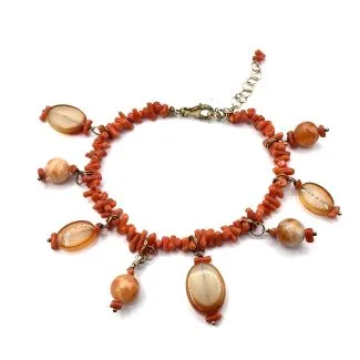 Sciacca Coral & Orange Agate Bracelet with 925 Silver Clasp