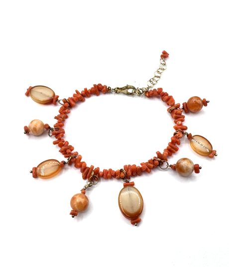 Bracciale Corallo Sciacca e Agata Arancio con chiusura in Argento 925